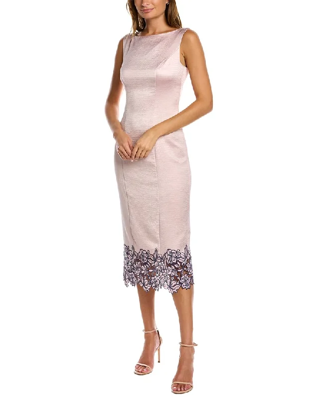 JS Collections Dawn Boat Neck Midi Dress Elegant Satin Button Midi Dress