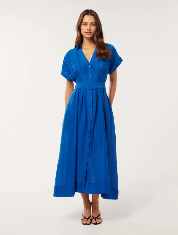 Judith Shirt Belt Midi Dress Fashionable Polka Dot Midi Dress