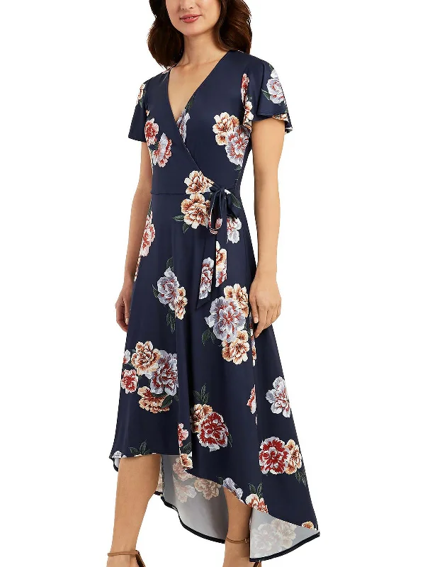 Juniors Womens Hi-Low Floral Midi Dress Trendy Floral Wrap Midi Dress