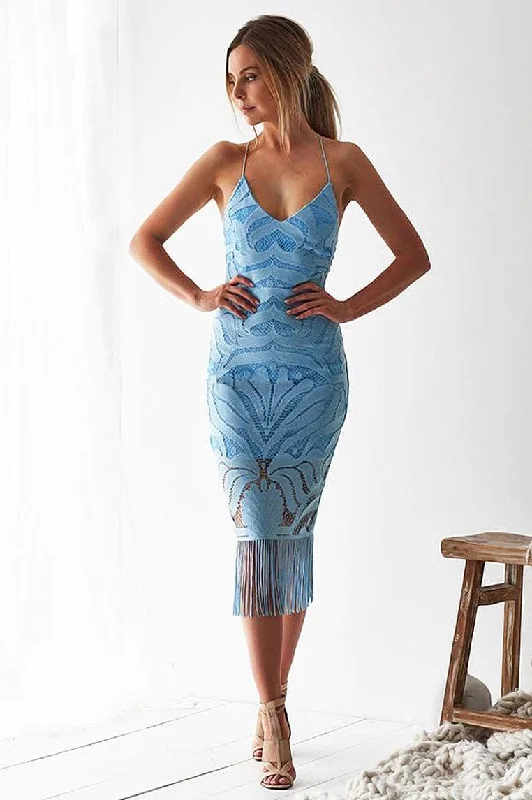 Khaleesi Lace Midi Dress - Baby Blue Stylish Tiered Midi Dress