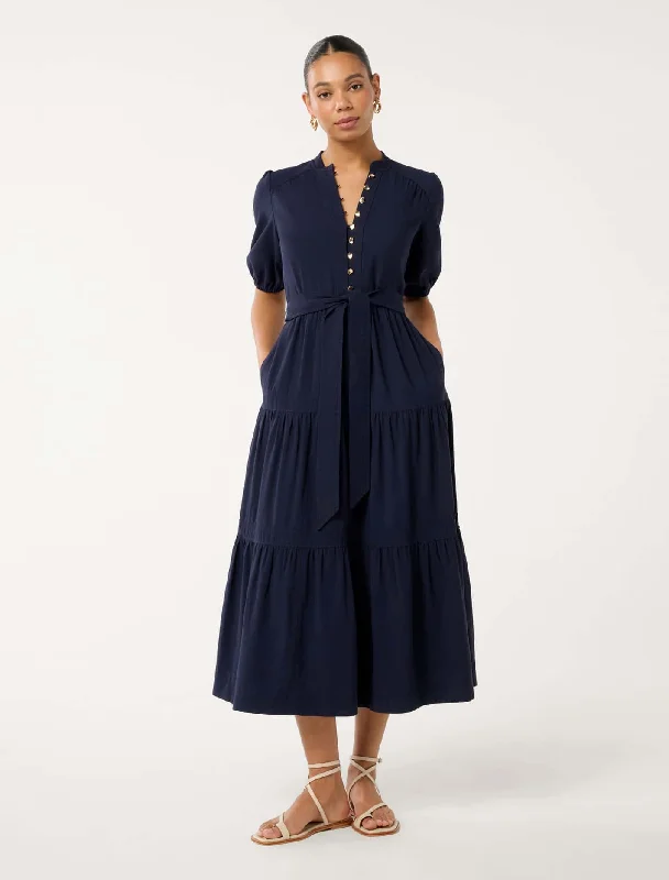 Leona Tiered Midi Dress Comfortable Ribbed Midi Dress