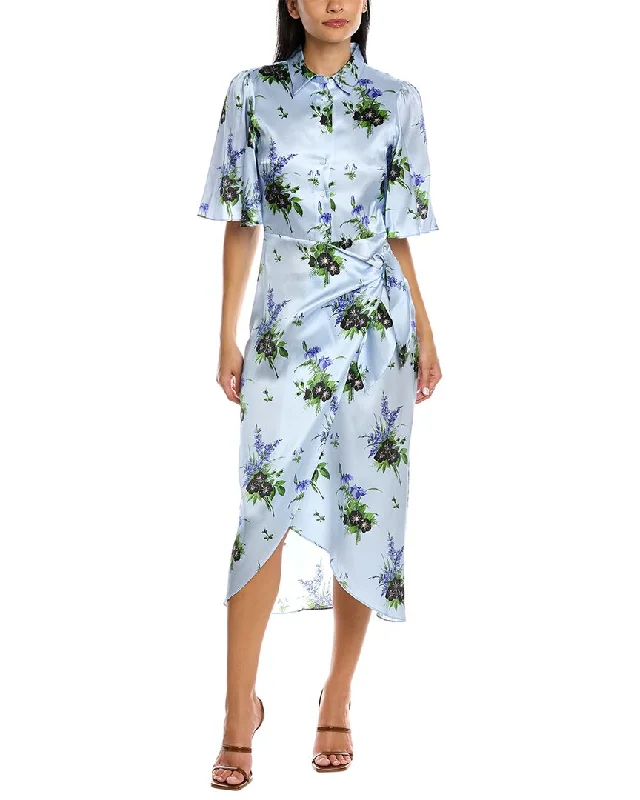 Les Rêveries Flutter Sleeve Silk Midi Dress Fashionable Casual Midi Dress