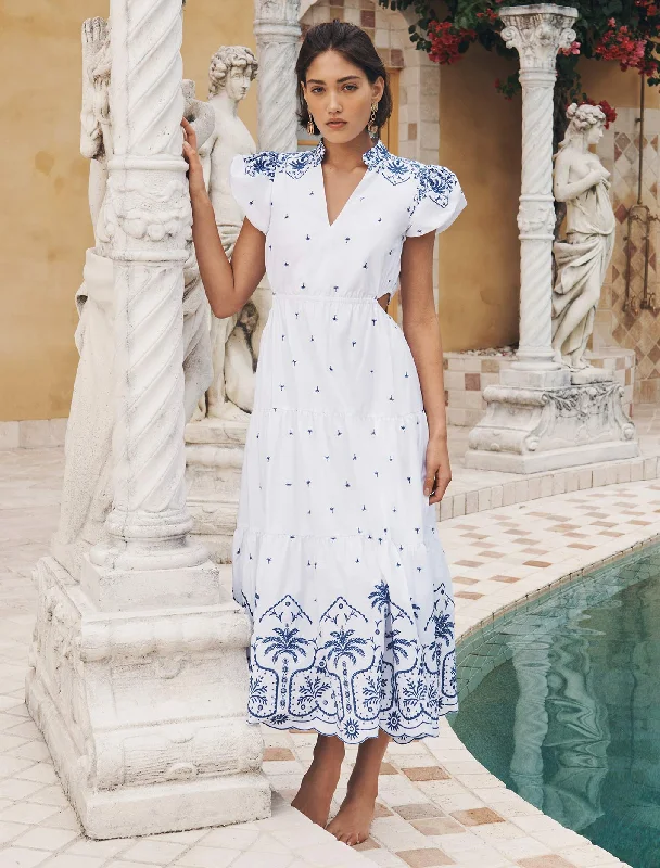 Lilo Embroidered Cotton Midi Dress Trendy Shift Midi Dress