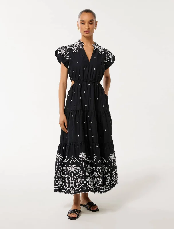 Lilo Petite Tiered Embroidery Midi Dress Cozy Tie-Dye Midi Dress