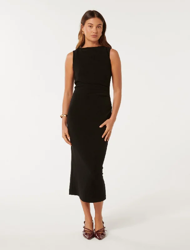 Lorena Boat Neck Bodycon Midi Dress Comfortable Empire Waist Midi Dress