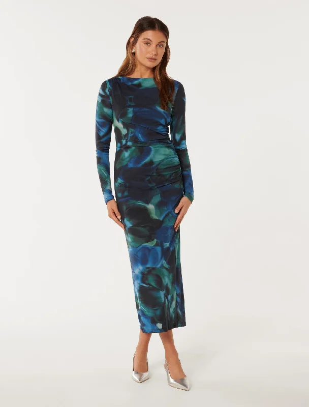 Loretta Ruched Jersey Midi Dress Chic Lace Detail Midi Dress