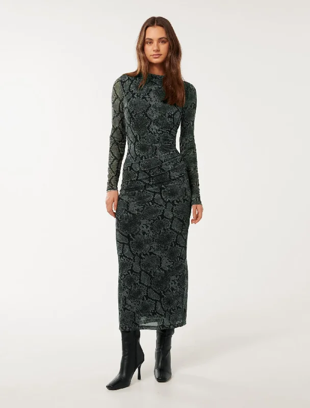 Loretta Ruched Side Midi Dress Trendy Bodycon Midi Dress