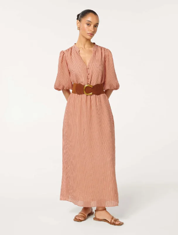 Lucy Petite Self Stripe Belt Midi Dress Comfortable Button Front Midi Dress