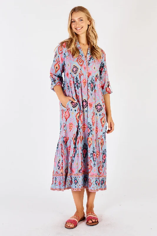 Lula Life - Augusta Midi Dress - Sky Cozy A-Line Midi Dress