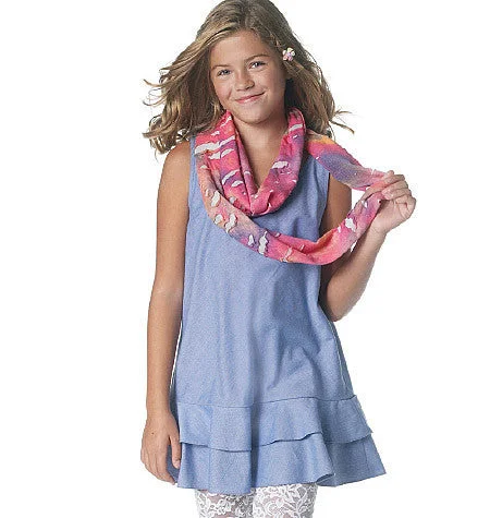 M6275 Girls' Dresses, Scarf and Leggings Fashionable Embroidered Detail Leggings