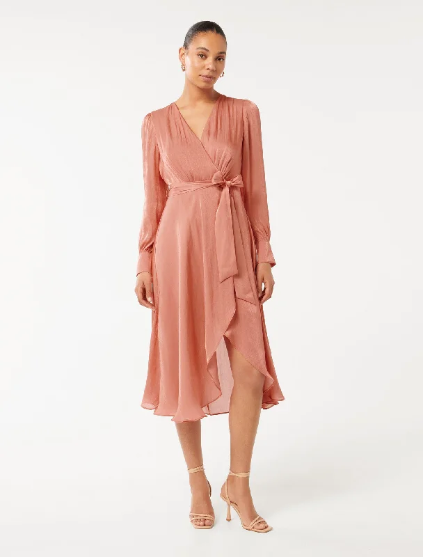 Mabel Metallic Wrap Midi Dress Fashionable Skater Midi Dress