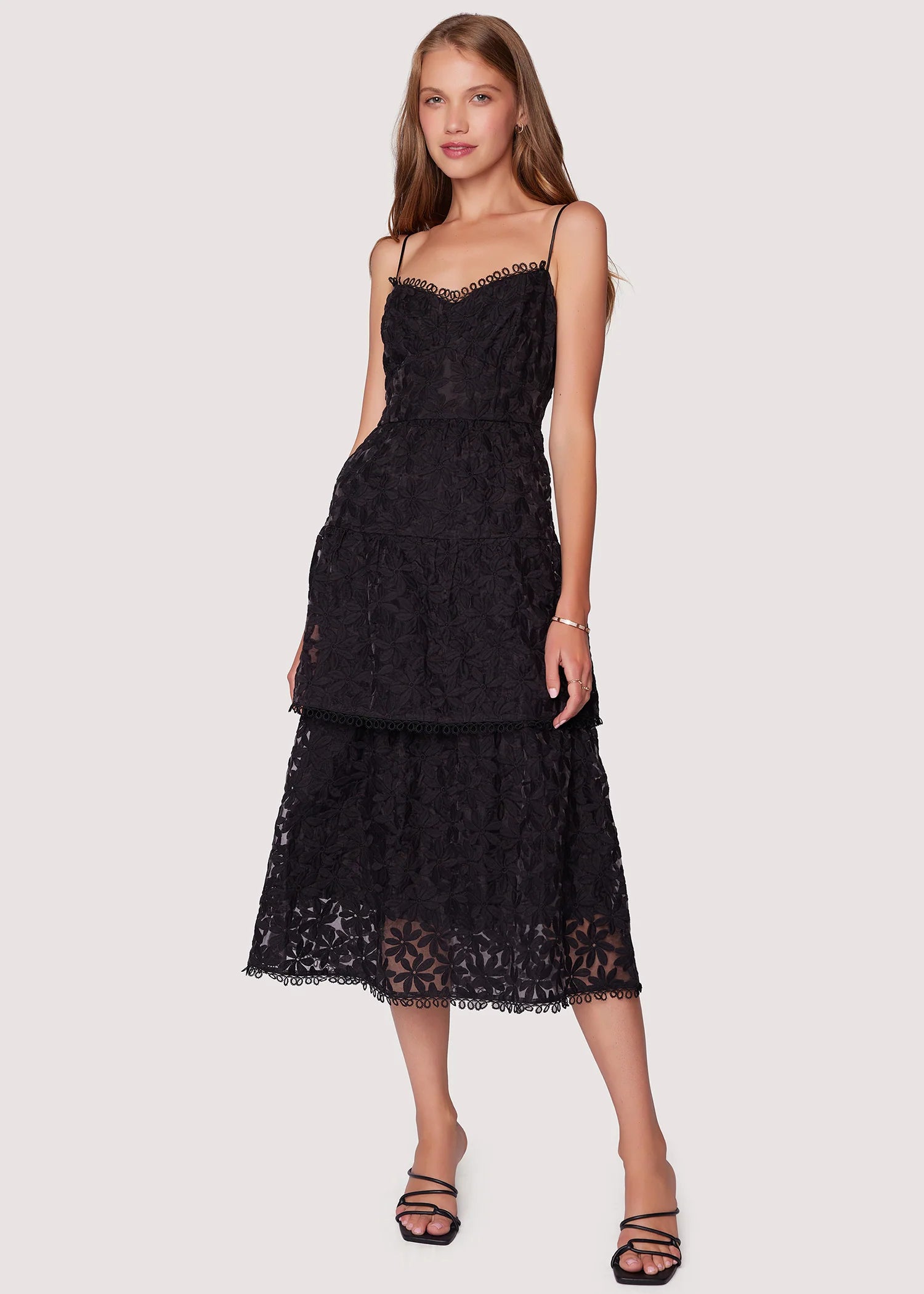 Floral Lace Scalloped Midi Dress Elegant Maxi-Midi Hybrid Dress