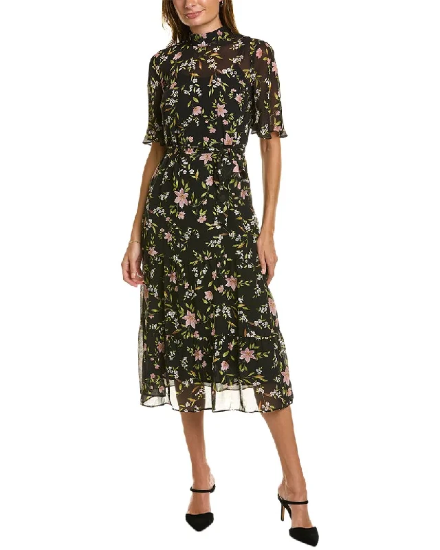 Maggy London Belted Midi Dress Trendy Tiered Hem Midi Dress