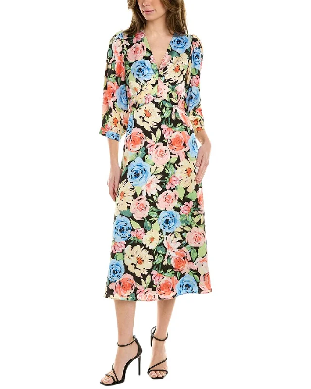 Maggy London Satin Midi Dress Elegant Lace Trim Midi Dress