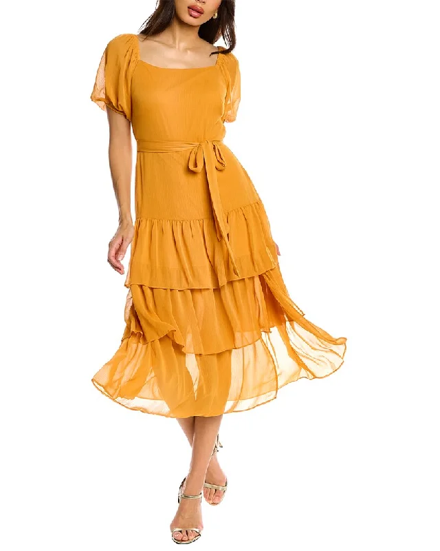 MAISON TARA Short Sleeve Solid Serena Midi Dress Stylish Silk Midi Dress