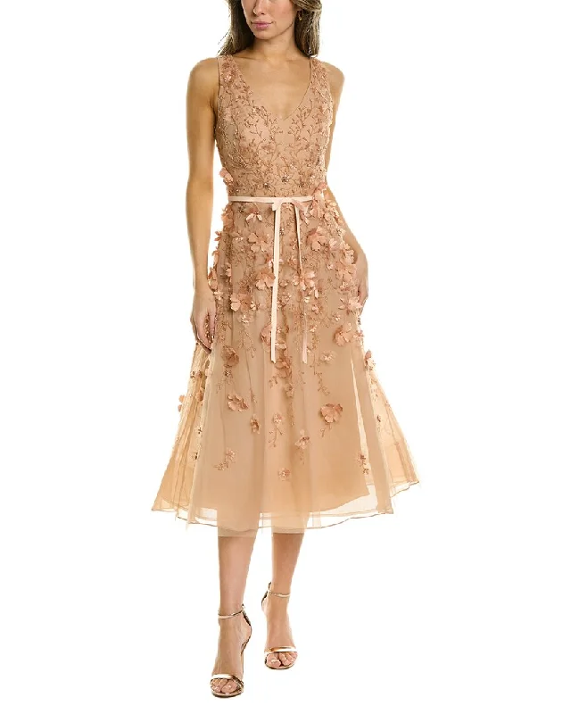 Marchesa Notte Beaded Midi Dress Trendy Ruffle Hem Midi Dress