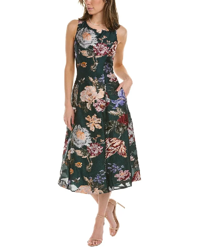 Marchesa Notte Floral Fil-Coupé Midi Dress Elegant Velvet Midi Dress