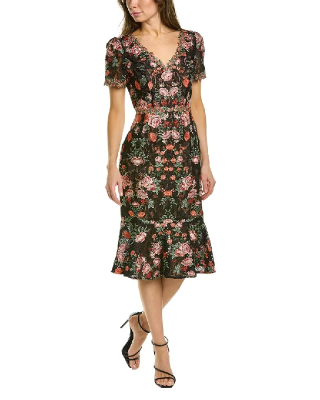 Marchesa Notte Floral Midi Dress Fashionable Skater Midi Dress
