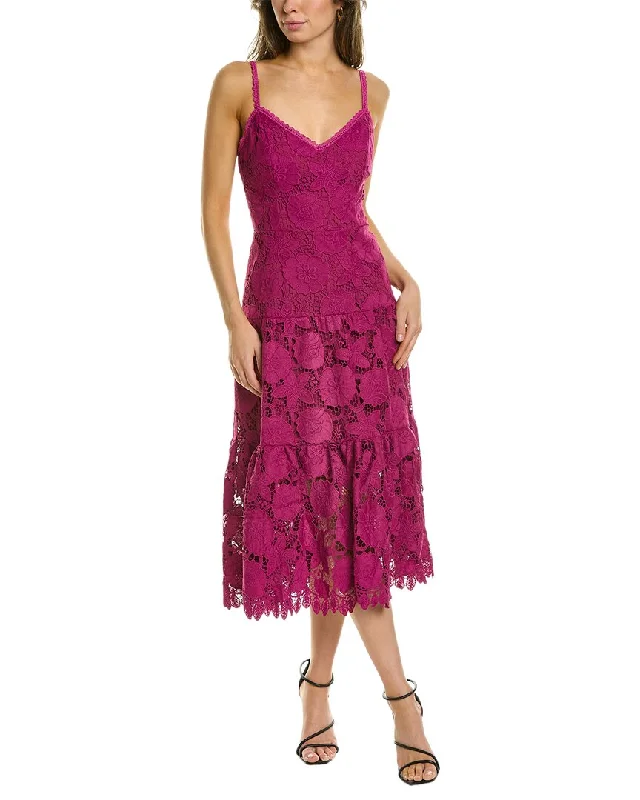 Marchesa Notte Lace Midi Dress Classic Black Midi Dress