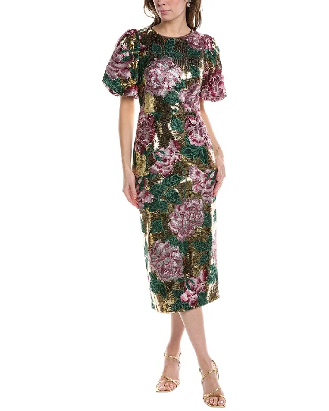 Marchesa Notte Sequined Midi Dress Cozy T-shirt Midi Dress