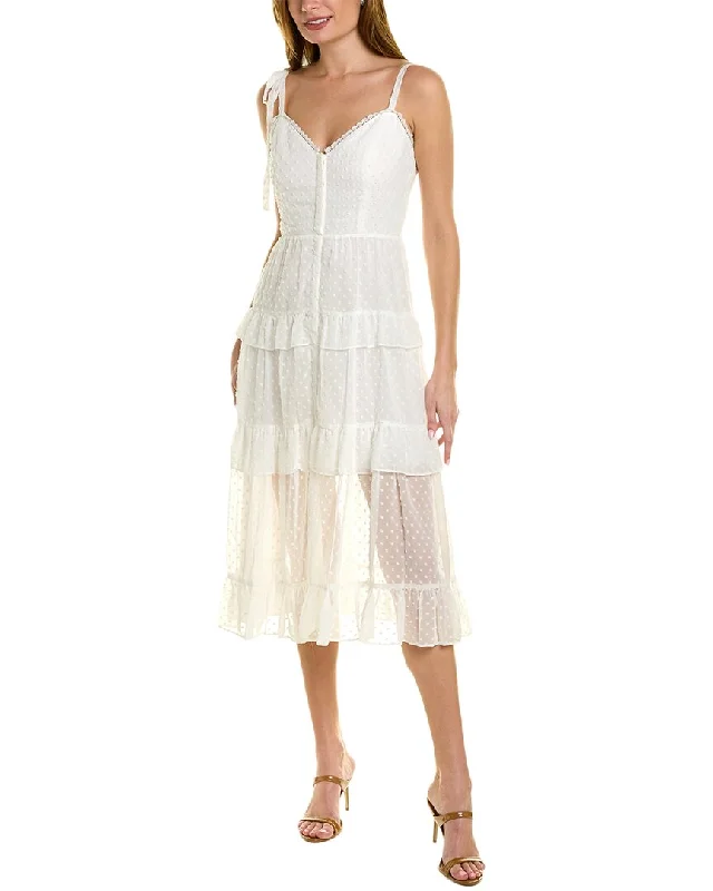 Marchesa Notte Swiss Dot Midi Dress Stylish Long Sleeve Floral Midi Dress