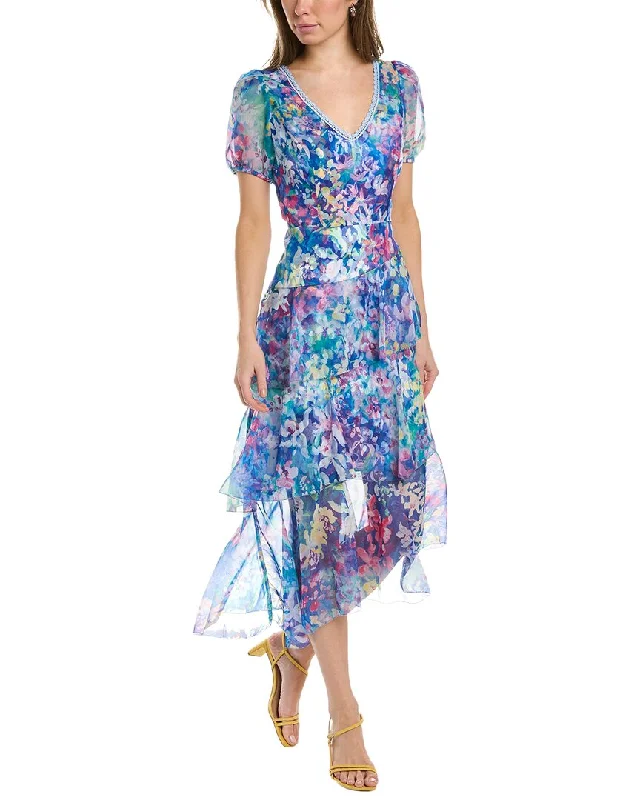 Marchesa Notte Tiered Midi Dress Fashionable Chiffon Midi Dress