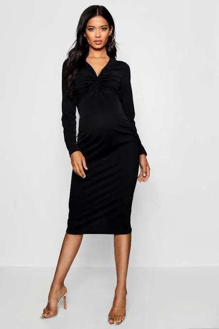 Maternity Twist Midi Dress Black Cozy Tie-Dye Midi Dress