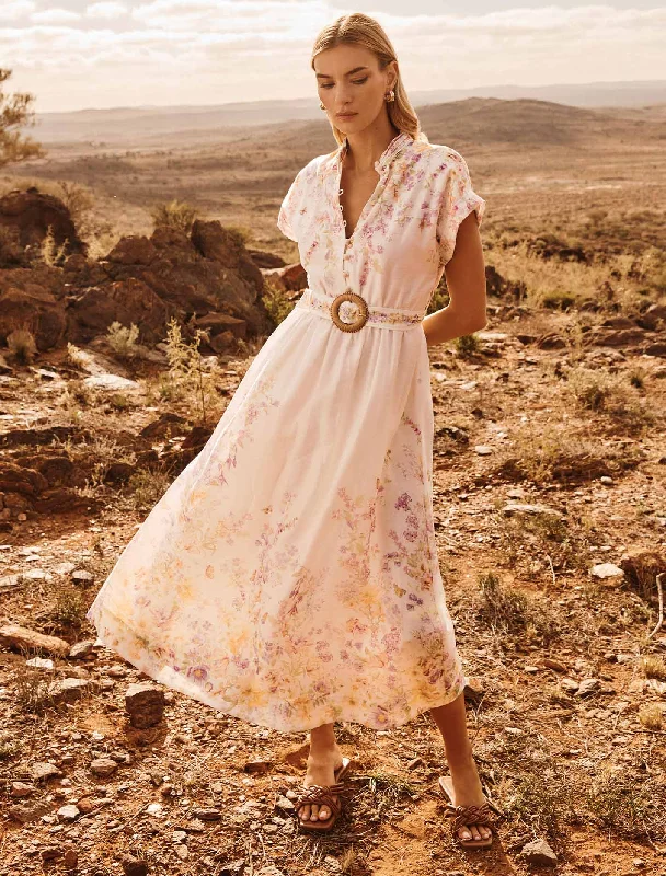 Mollie Printed Midi Dress Elegant Puff Sleeve Midi Dress