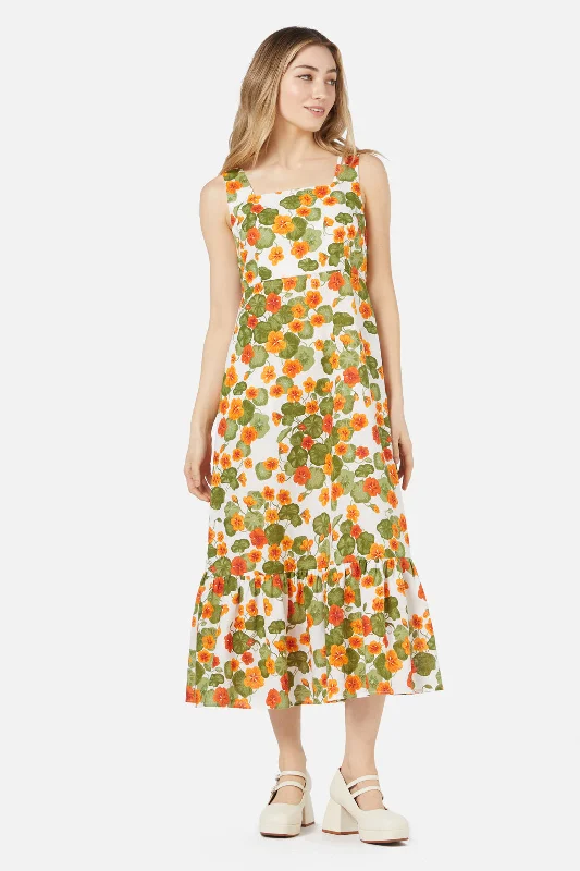 Nasturtium Midi Dress Trendy Off-Shoulder Ruffle Midi Dress