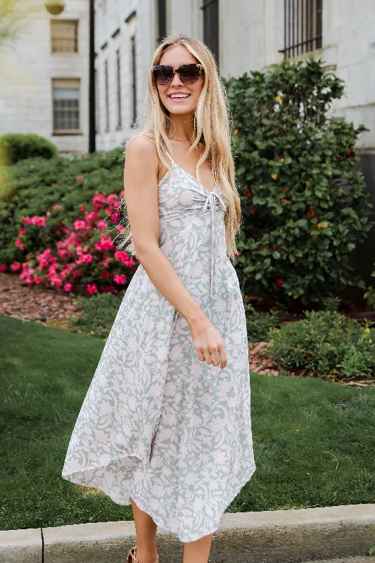 No One Prettier Sage Floral Midi Dress Elegant Maxi-Midi Hybrid Dress