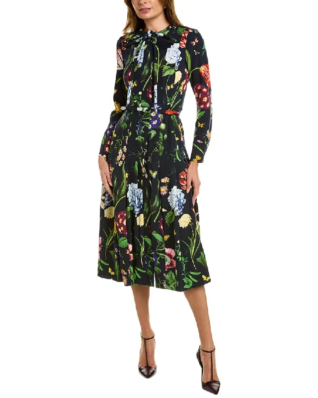 Oscar de la Renta Cady Silk-Lined Midi Dress Comfortable Ruched Midi Dress