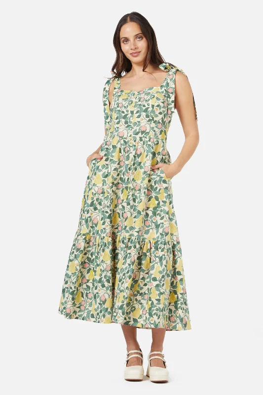 Pear Vine Midi Dress Comfortable Fit-and-Flare Midi Dress