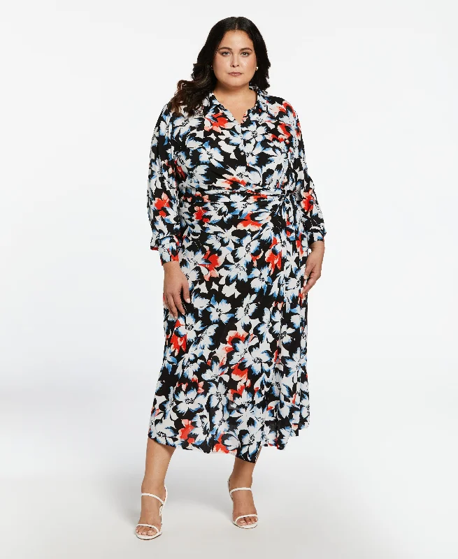 Plus Size Eco Fabric Gathered Popover Midi Dress Cozy Knit Midi Dress