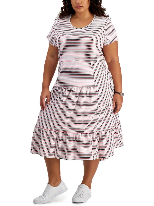 Plus Womens Striped Tiered Midi Dress Comfortable Floral Print Midi Dress
