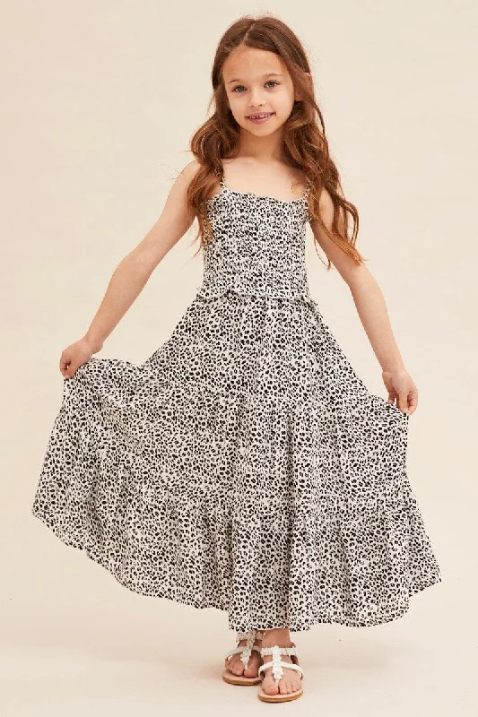 Print Kids Midi Dress Singlet Tiered Stylish Silk Midi Dress