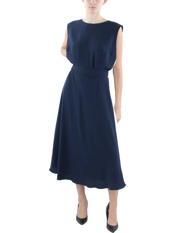 Raukty Womens Crepe Colorblock Midi Dress Trendy Smocked Detail Midi Dress