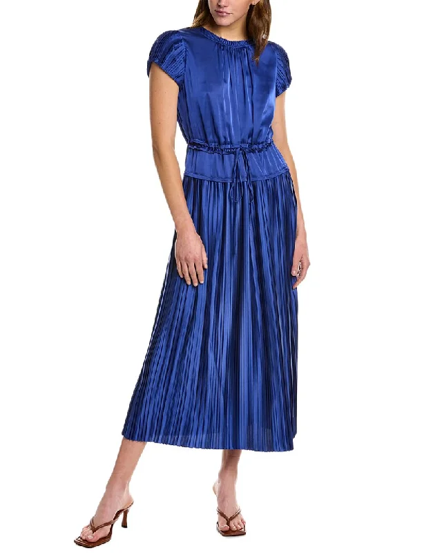 Rebecca Taylor Pleated Sleeve Midi Dress Stylish Animal Print Midi Dress