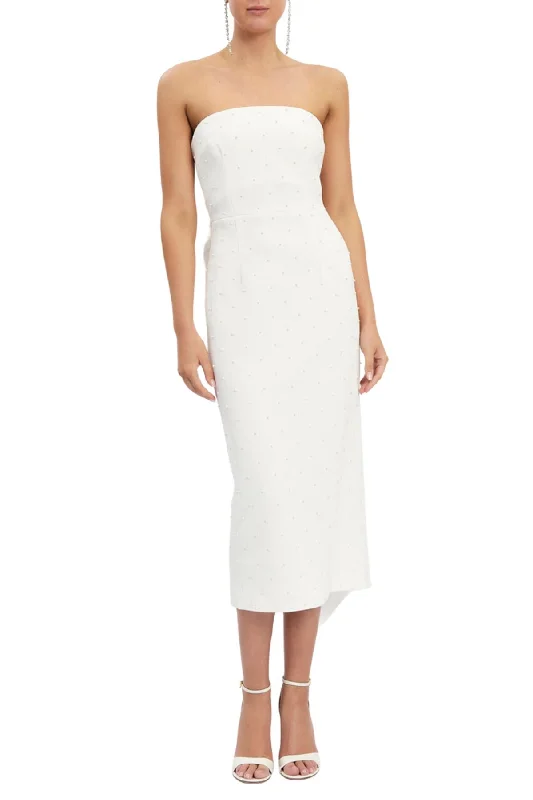 REBECCA VALLANCE Perle Bow Midi Dress (Ivory White) - RRP $1199 Cozy Midi Dress with Pockets