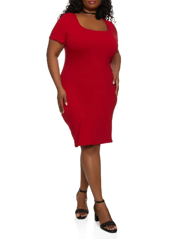 Plus Size Square Neck Midi Dress Stylish Button-Down Midi Dress