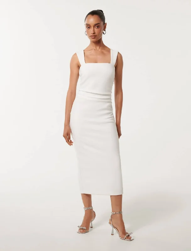 Reina Petite Ruched Bodycon Midi Dress Trendy Mock Neck Midi Dress