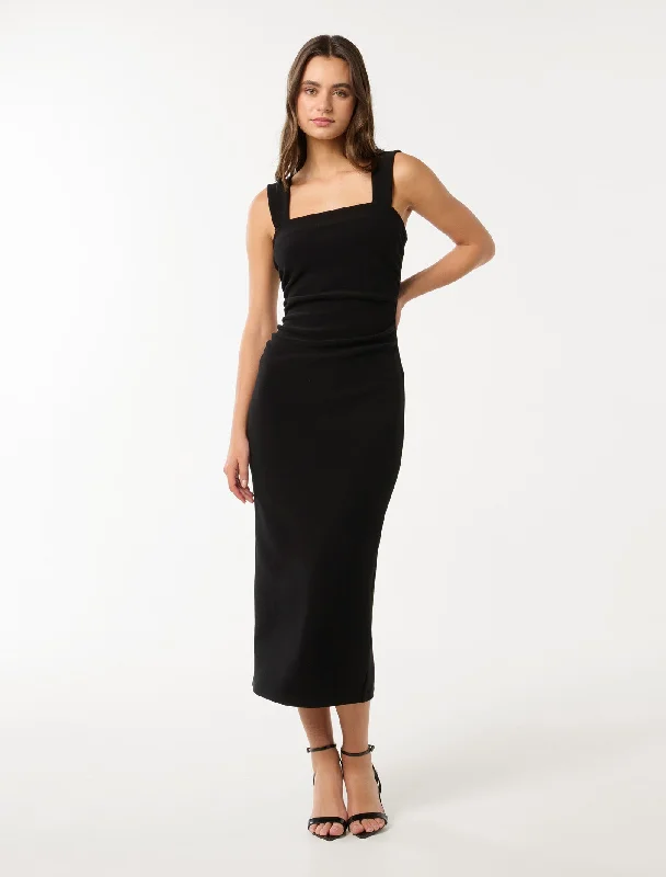 Reina Ruched Bodycon Midi Dress Elegant Floral Skirt Midi Dress