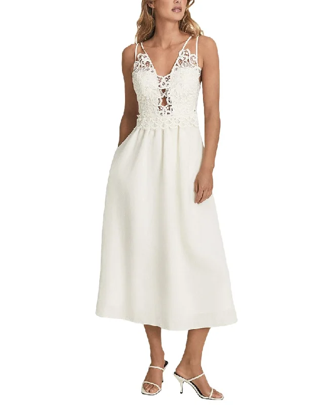 Reiss Serena Lace Linen-Blend Occasion Midi Dress Stylish Striped Midi Dress