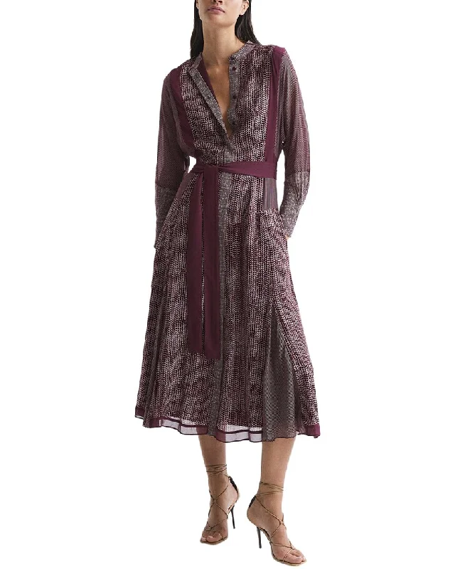 Reiss Tanis Mixed Print Midi Dress Trendy Mock Neck Midi Dress