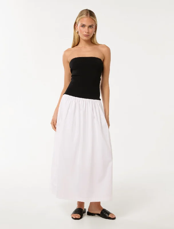 Renee Knit Mixed Midi Dress Comfortable Adjustable Strap Midi Dress