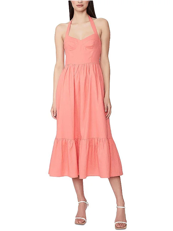 Riri Womens Halter Open Back Midi Dress Stylish Off-Shoulder Ruffle Dress