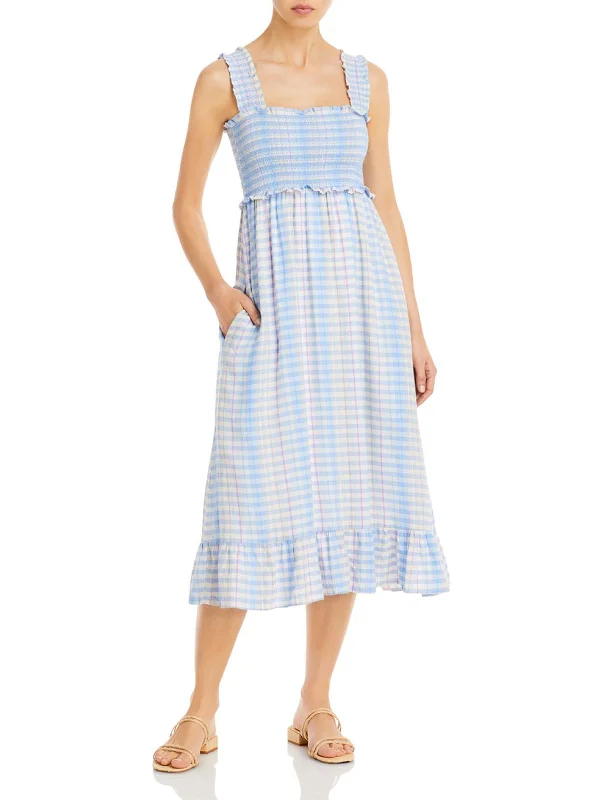 Rumi Womens Gingham Calf Midi Dress Fashionable Chiffon Midi Dress