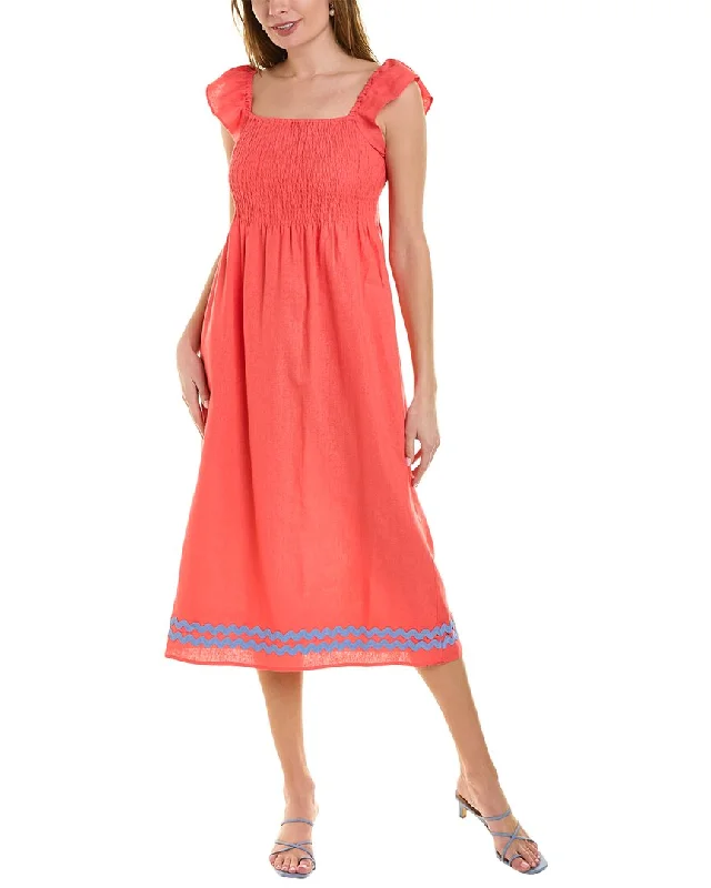 Sail to Sable Smocked Linen-Blend Midi Dress Cozy Ribbed Knit Midi Dress
