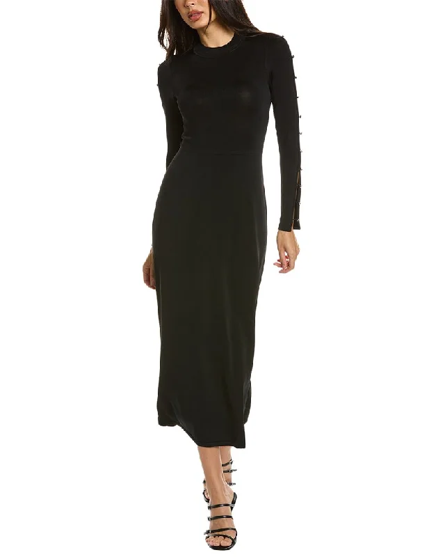 Sandro Knit Midi Dress Elegant Pleated Sleeve Midi Dress