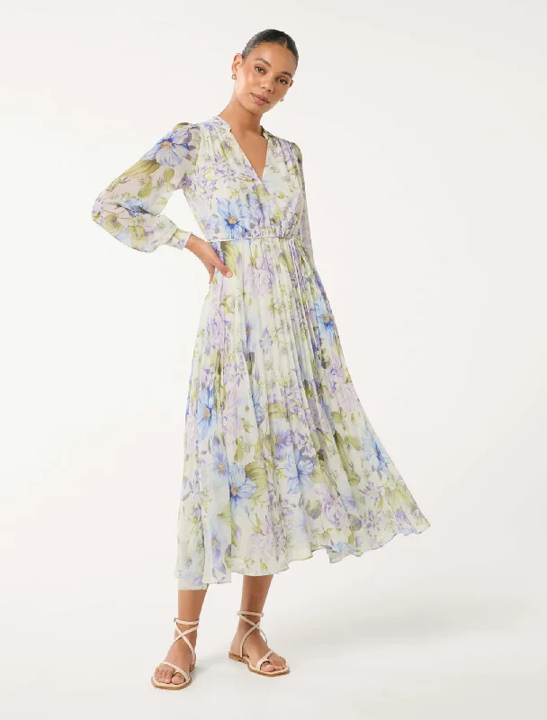 Saskia Pleat Wrap Midi Dress Comfortable Draped Midi Dress