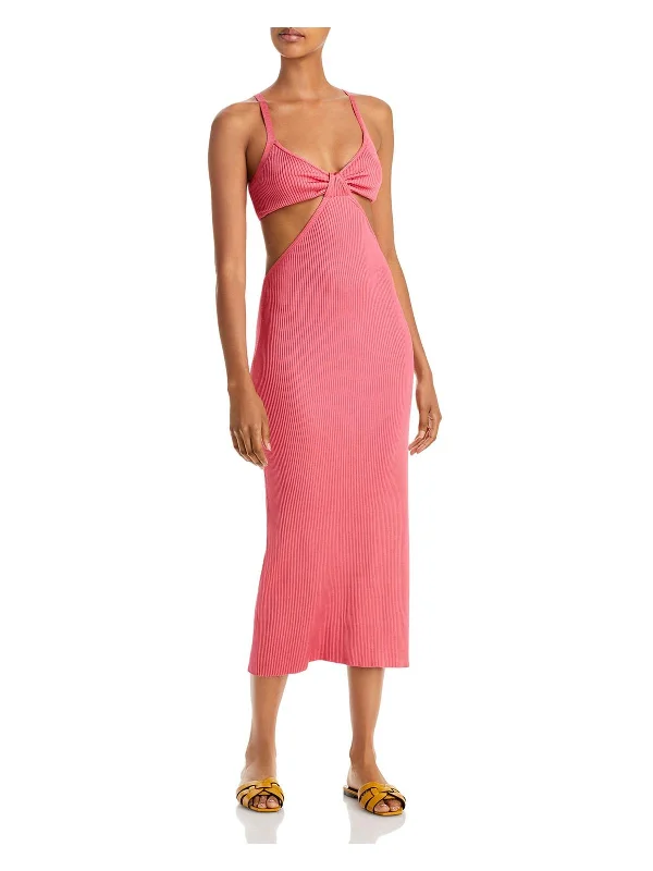 Serita Womens Ribbed Knit Cut-Out Midi Dress Comfortable Button Front Midi Dress
